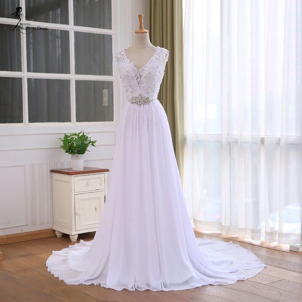 2019 new chiffon wedding dresses elegant white ivory a-line v-neck sleeveless beaded crystal applique lace bridal gowns custom made w1506
2019 new chiffon wedding dresses elegant white ivory a-line v-neck sleeveless beaded crystal applique lace bridal gowns custom made w1506