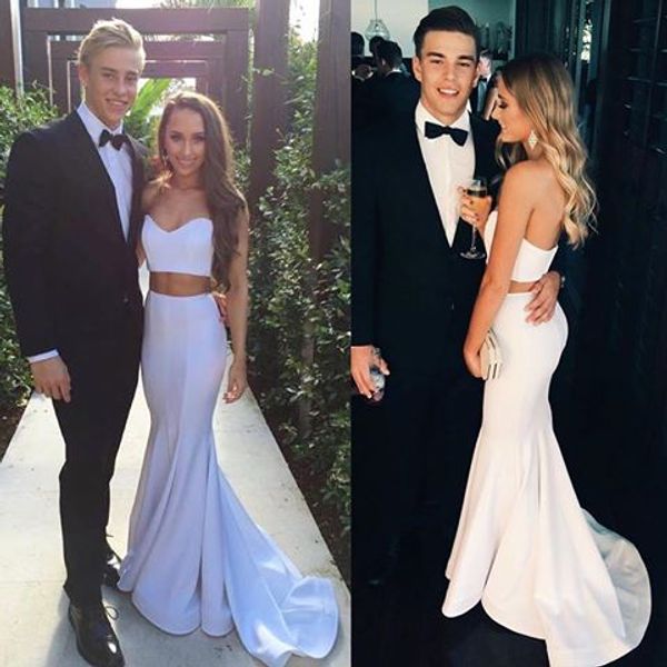 new white sweetheart two piece prom dress mermaid formal gown sweep train homecoming dress, Black 
new white sweetheart two piece prom dress mermaid formal gown sweep train homecoming dress, Black
