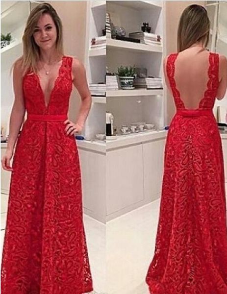2017 red lace evening dresses sheer backless plunging v neck floor length prom gowns formal celebrity holiday party dresses, Black;red
2017 red lace evening dresses sheer backless plunging v neck floor length prom gowns formal celebrity holiday party dresses, Black;red