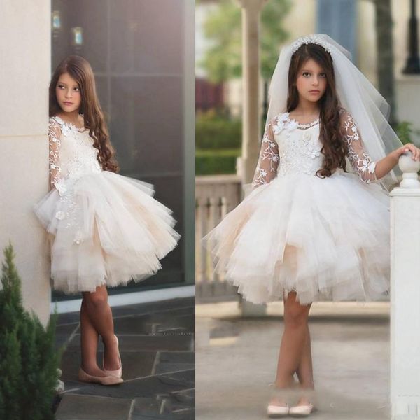knee length flower girl dresses 2018 sheer long sleeves with lace appliques girls pageant gowns tulle ball gown mini wedding dress, White;blue
knee length flower girl dresses 2018 sheer long sleeves with lace appliques girls pageant gowns tulle ball gown mini wedding dress, White;blue