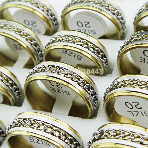 30pcs 316l gold frosted stainless steel women mens fashion double-layer spin chain rings wholesale jewelry lots a055, Golden;silver
30pcs 316l gold frosted stainless steel women mens fashion double-layer spin chain rings wholesale jewelry lots a055, Golden;silver