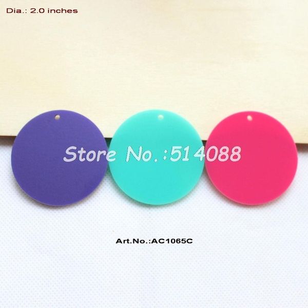 

wholesale- (3colors, 24pcs/lot) 50mm acrylic pendants circle dark pink, aqua, turquoise disc with hole cutout 2 inches -ac1065c