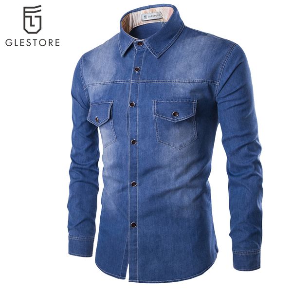 wholesale- men's cool denim shirt glestore plus size brand clothing cowboy blue men shirt 100% cotton long sleeve camisa social masculi, White;black 
wholesale- men's cool denim shirt glestore plus size brand clothing cowboy blue men shirt 100% cotton long sleeve camisa social masculi, White;black