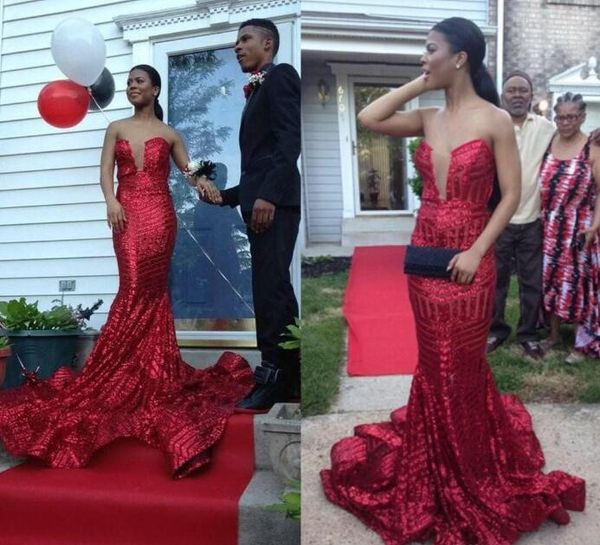 new design long mermaid sequined red prom dresses long 2017 for black girl strapless backless sweep train evening party dresses custom made
new design long mermaid sequined red prom dresses long 2017 for black girl strapless backless sweep train evening party dresses custom made