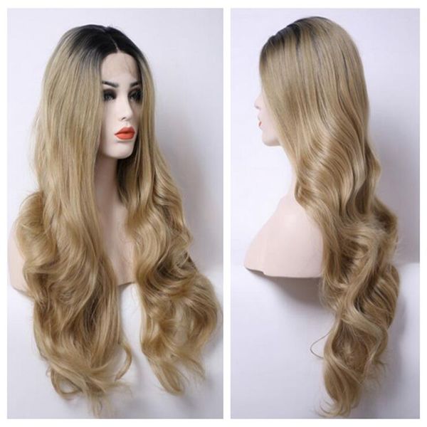 ombre blonde #27 body wave synthetic lace front wig dark root 2 tones long heat resistant fiber hair for women lace wig, Black
ombre blonde #27 body wave synthetic lace front wig dark root 2 tones long heat resistant fiber hair for women lace wig, Black