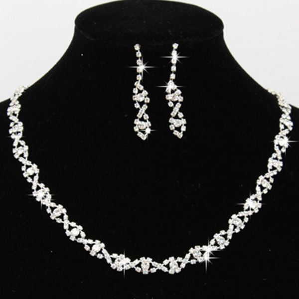 2019 Bling Crystal Свадебный Комплект Ювелирных Изделий Посеребренная Ожерелье Серьги с