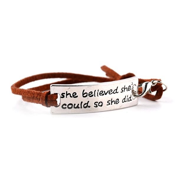 

she believed she could so she did bracelets inspirational word charms braided leather bangle for women&men jewelry amazing grace gifts, Golden;silver