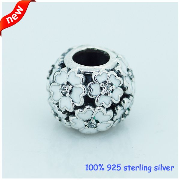 fits pandora bracelets primrose silver beads with white enamel new original 100% 925 sterling silver charm diy jewelry wholesale, Black