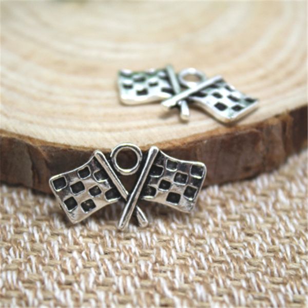 20pcs- Antique Tibetan Silver Checkered Flags Charms Pendants, DIY Supplies, Jewelry Making 12x22mm