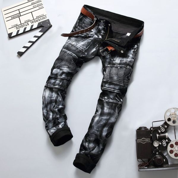wholesale- vintage silver paint printed ripped rider jeans pants,2017 new designer fashion jeans men,brand slim men's jeans, Blue
wholesale- vintage silver paint printed ripped rider jeans pants,2017 new designer fashion jeans men,brand slim men's jeans, Blue