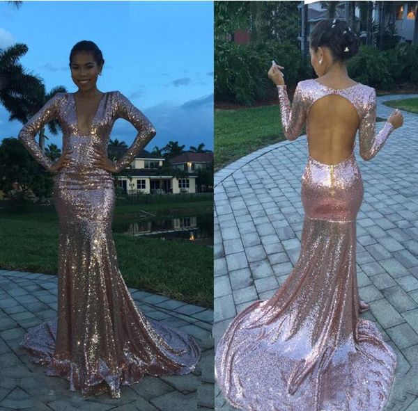 deep v-neck sparkling pink sequined evening dresses 2017 open back long sleeve mermaid prom party gown cheap, Black
deep v-neck sparkling pink sequined evening dresses 2017 open back long sleeve mermaid prom party gown cheap, Black