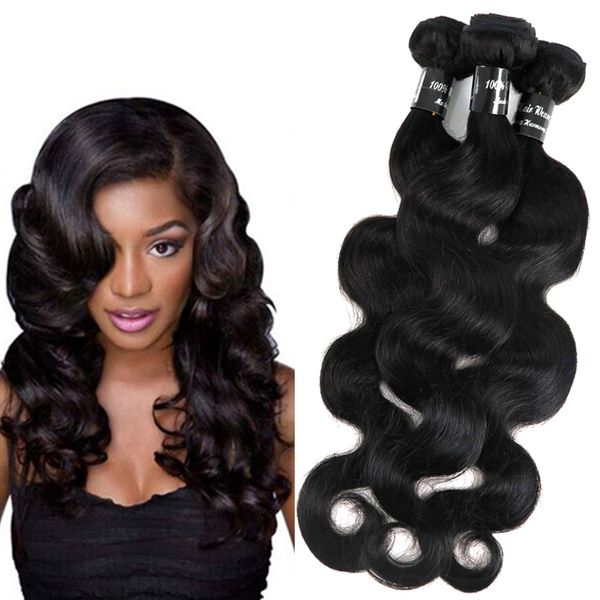 

brazilian hair weaves virgin human hair wefts body wave bundles 8-34inch unprocessed peruvian malaysian indian dyeable hair extensions, Black