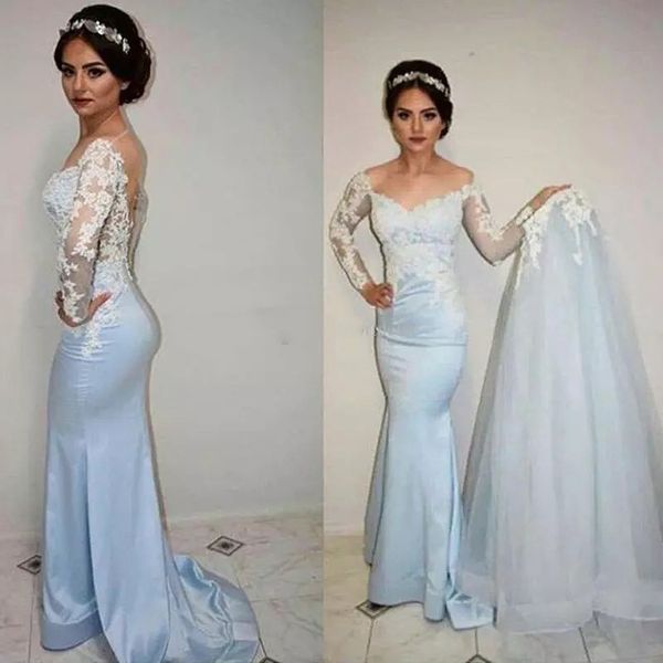 vestido de festa 2017 long sleeve prom dresses detachable train v neck light blue see through back long mermaid arabic evening dress, Black
vestido de festa 2017 long sleeve prom dresses detachable train v neck light blue see through back long mermaid arabic evening dress, Black