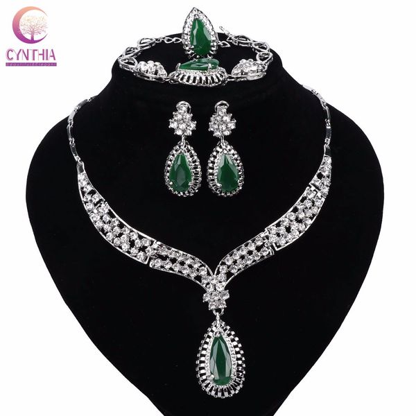africa wedding jewelry set crystal zircon necklace earrings bracelet ring silver plated noble clothing accessories 3 colors, Black
africa wedding jewelry set crystal zircon necklace earrings bracelet ring silver plated noble clothing accessories 3 colors, Black