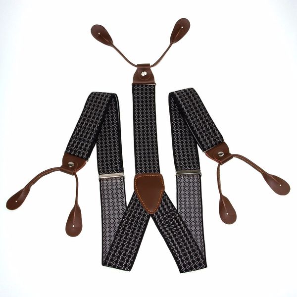 

wholesale- men's adjustable 6 buttons holes elastic suspenders striped plaid floral braces 3.5cm width bd766, Black;white