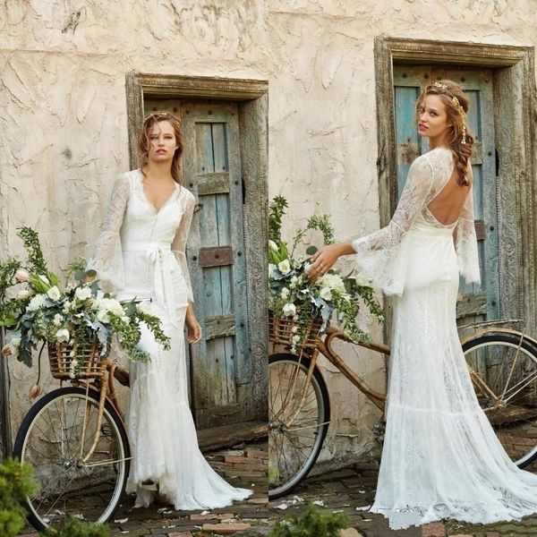lace wedding dresses long sleeve v neck open back floor length iullsion sheath bridal gown elegant high quality, White
lace wedding dresses long sleeve v neck open back floor length iullsion sheath bridal gown elegant high quality, White