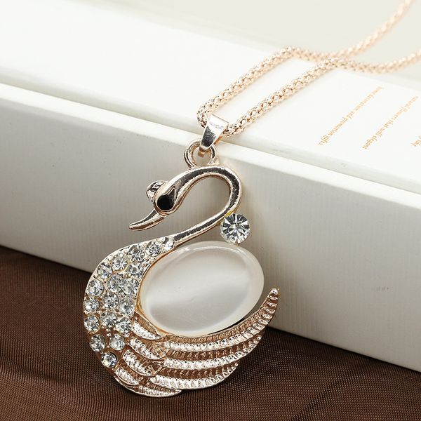 fashion classic little swan pendant necklace crystal opal sweater chain long necklaces jewelry for women girl gift new style, Silver
fashion classic little swan pendant necklace crystal opal sweater chain long necklaces jewelry for women girl gift new style, Silver