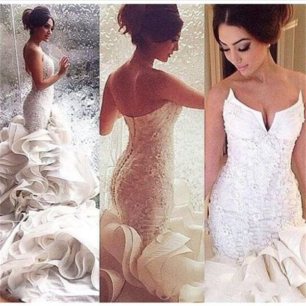 2022 mermaid wedding dresses lace applique beaded organza ruffles v neck long train backless luxury bridal gowns vestido de novia, White
2022 mermaid wedding dresses lace applique beaded organza ruffles v neck long train backless luxury bridal gowns vestido de novia, White