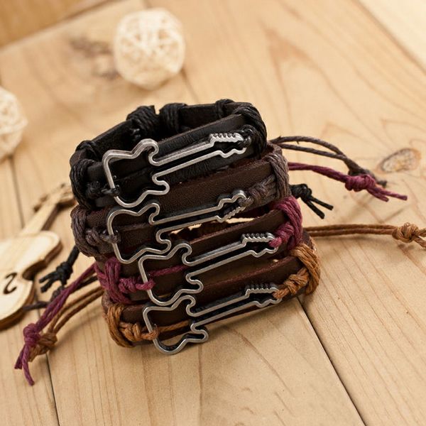 wholesale-cowhide bracelet jewelry adjustable bangles waxed cord rock style antique silver plated guitar charm bracelets, Golden;silver
wholesale-cowhide bracelet jewelry adjustable bangles waxed cord rock style antique silver plated guitar charm bracelets, Golden;silver