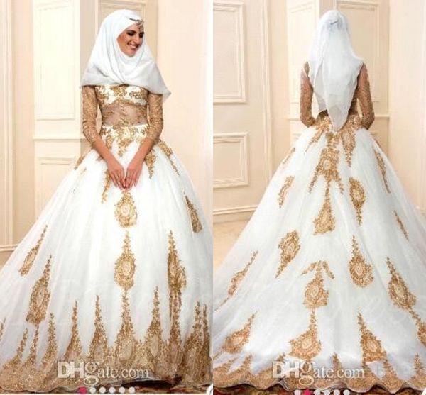 2018 new high neck muslim white with gold appliques wedding dresses a line vintage long sleeves bridal gowns custom made
2018 new high neck muslim white with gold appliques wedding dresses a line vintage long sleeves bridal gowns custom made