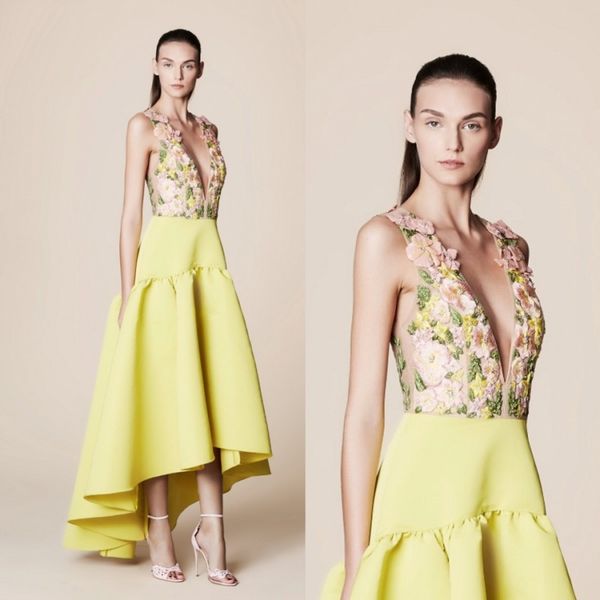 tony ward 2019 yellow high low prom dresses flower embroidery plunging neckline evening gowns a line formal party dress, Black
tony ward 2019 yellow high low prom dresses flower embroidery plunging neckline evening gowns a line formal party dress, Black