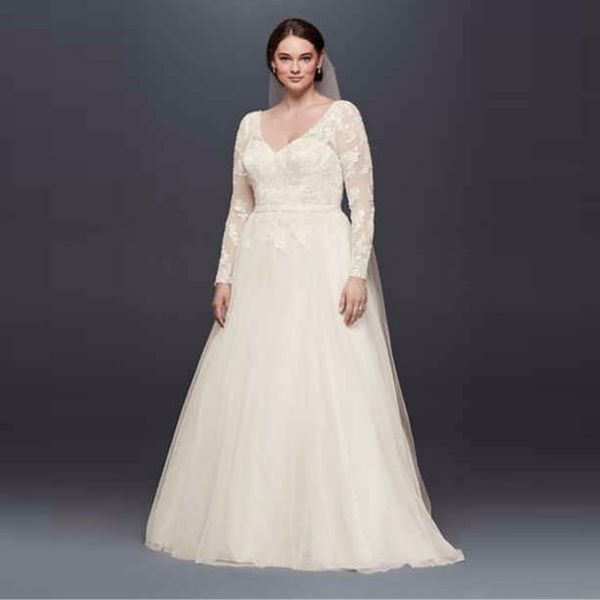 new plus size long sleeve illusion wedding dress with low back tulle designer v-neck 2019 bridal gowns 9wg3831, White
new plus size long sleeve illusion wedding dress with low back tulle designer v-neck 2019 bridal gowns 9wg3831, White