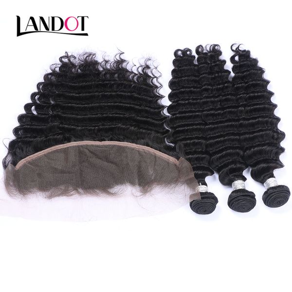 

brazilian deep wave curly virgin hair weaves with lace frontal closure 3 bundles peruvian indian malaysian cambodian human hair add closures, Black;brown