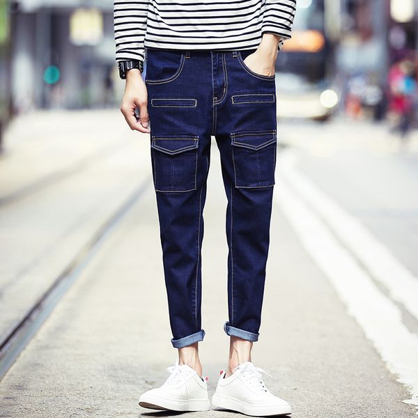 wholesale- 2017 new brand mens jeans fashion korean slim fit multi pockets denim mens pants blue ankle length men's trousers jeans carg
wholesale- 2017 new brand mens jeans fashion korean slim fit multi pockets denim mens pants blue ankle length men's trousers jeans carg