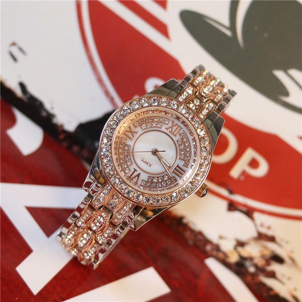 Fashion Lady Watch Luxury With Diamond Stainless Steel Rose Gold Dress Watch Women Wristwatch Box Casual Watch Gift For Girls