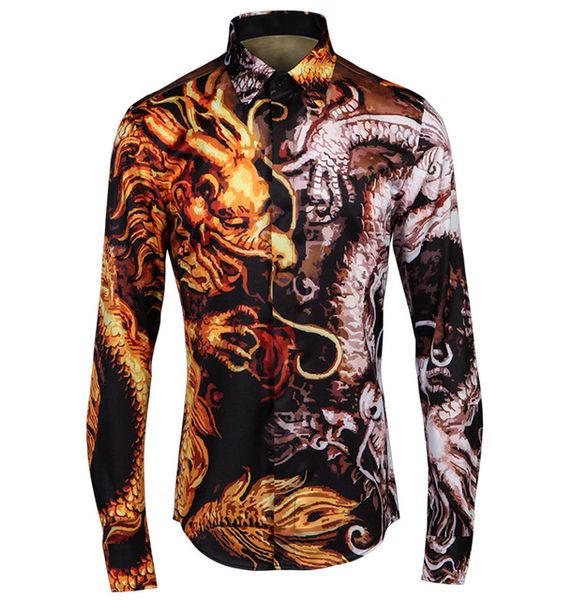 

Мужская мода печати Дракон рубашка Марка высококачественного материала рубашки