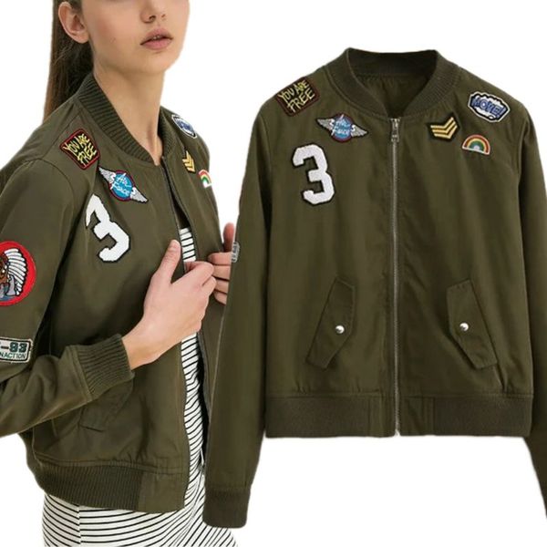wholesale- fashion army green women bomber jackets female coat flight suit casual print jacket embroidered patches women basic coatslq, Black;brown
wholesale- fashion army green women bomber jackets female coat flight suit casual print jacket embroidered patches women basic coatslq, Black;brown