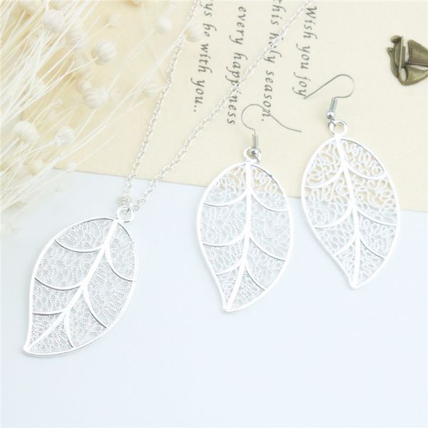 

Jmyy Jewelery Fashion Necklace Jewelry Sets Hollowed-out Leaf 925 Silver Plated Earrings & Necklace For Girlfriend Gift
