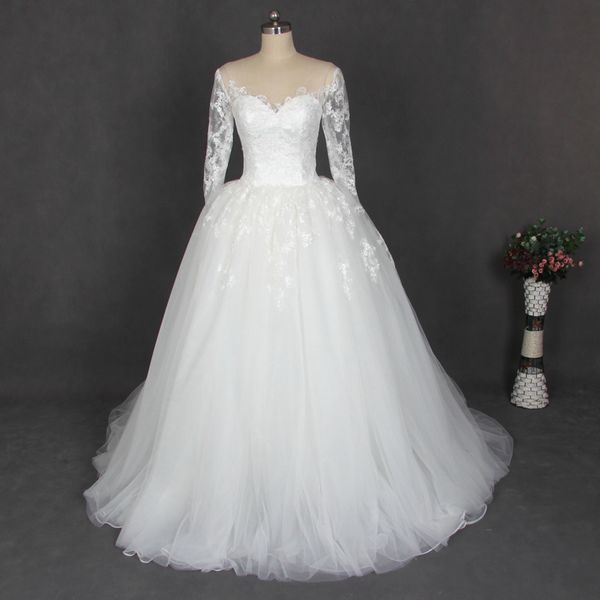 bateau neck lace tulle ball gown wedding dress with appliques 2017 half sleeves wedding gowns lace up, White
bateau neck lace tulle ball gown wedding dress with appliques 2017 half sleeves wedding gowns lace up, White