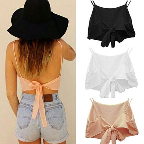 wholesale- new arrival women's sleeveless backless camisole shirt summer casual blouse crop, White
wholesale- new arrival women's sleeveless backless camisole shirt summer casual blouse crop, White