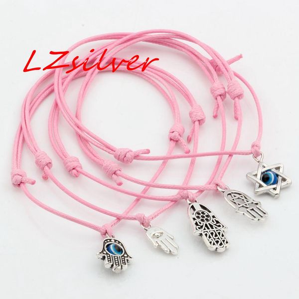 Hot Sell ! 50 pcs Mixed Kabbalah Hamsa Hand Star of David Charms pink color Wax rope Adjustable Bracelets
Hot Sell ! 50 pcs Mixed Kabbalah Hamsa Hand Star of David Charms pink color Wax rope Adjustable Bracelets