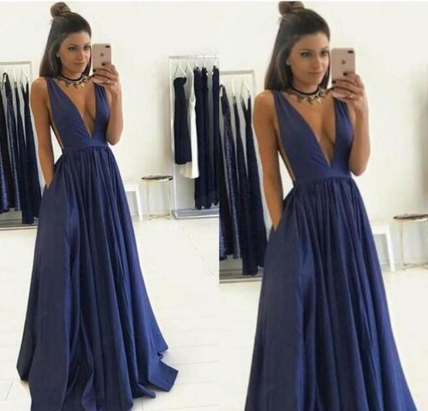 deep v-neck prom dresses 2017 open back pleats cap sleeve satin dresses evening wear party formal gowns custom made, Black
deep v-neck prom dresses 2017 open back pleats cap sleeve satin dresses evening wear party formal gowns custom made, Black