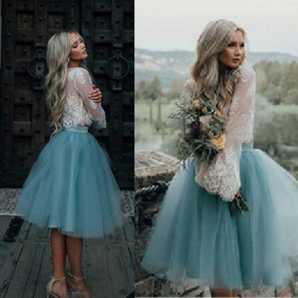 2016 gothic wedding dresses knee length short two piece country wedding dress illusion lace long sleeve bohemian wedding dresses, White
2016 gothic wedding dresses knee length short two piece country wedding dress illusion lace long sleeve bohemian wedding dresses, White