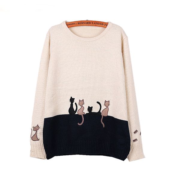 wholesale-women knitted long sleeve o-neck embroidery cat patchwork sweater 2016 autumn winter women's pullovers pull femme jumper, White;black
wholesale-women knitted long sleeve o-neck embroidery cat patchwork sweater 2016 autumn winter women's pullovers pull femme jumper, White;black