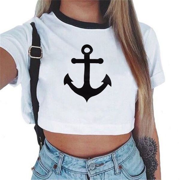 wholesale- keevici women's summer anchor crop women 2017 short sleeve cotton t shirts casual tees cute cropped t-shirts for women, White
wholesale- keevici women's summer anchor crop women 2017 short sleeve cotton t shirts casual tees cute cropped t-shirts for women, White
