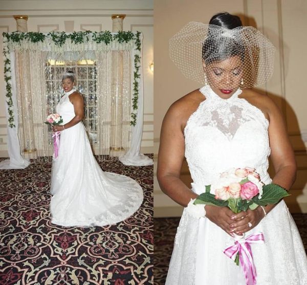 plus size halter lace wedding dresses 2017 sheer neck backless south african bridal gowns simple a line wedding vestidos custom made, White
plus size halter lace wedding dresses 2017 sheer neck backless south african bridal gowns simple a line wedding vestidos custom made, White