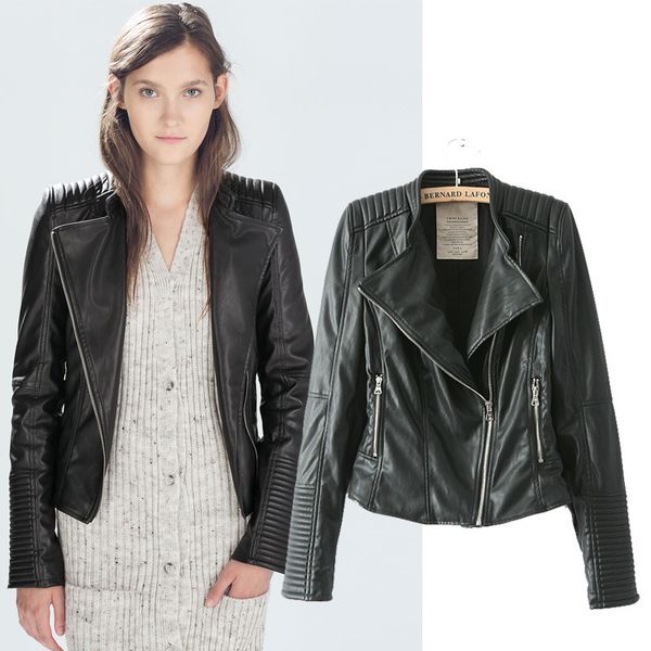 wholesale- 2014 fashion winter women new black diagonal zipper motorcycle pu leather jackets femininos jacket with pockets, Black;brown
wholesale- 2014 fashion winter women new black diagonal zipper motorcycle pu leather jackets femininos jacket with pockets, Black;brown