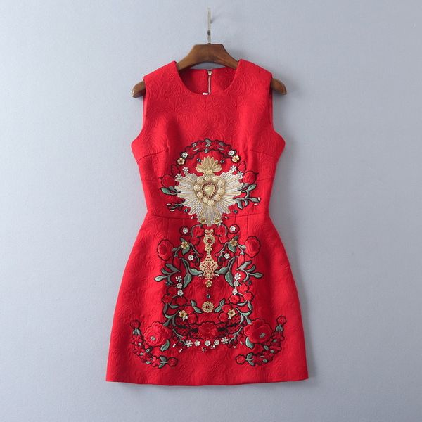 european and american women's wear 2017 the new summer sleeveless court heavy nails jacquard red dress, Black;gray
european and american women's wear 2017 the new summer sleeveless court heavy nails jacquard red dress, Black;gray