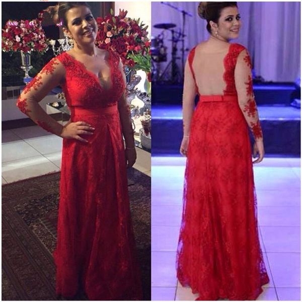 red lace mother of the bride dresses v neck bakcless long illusion sleeve floor length column 2019 women formal gowns custom made, Black;red
red lace mother of the bride dresses v neck bakcless long illusion sleeve floor length column 2019 women formal gowns custom made, Black;red
