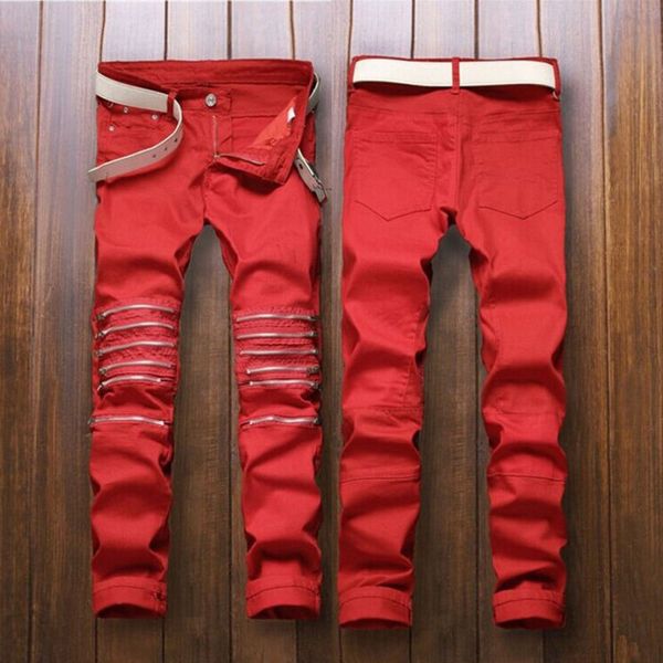 Wholesale-2016 New Men Stylish Ripped Jeans Pants Biker Classic Skinny Slim Straight Denim Trousers Men's Long Red Pants
Wholesale-2016 New Men Stylish Ripped Jeans Pants Biker Classic Skinny Slim Straight Denim Trousers Men's Long Red Pants