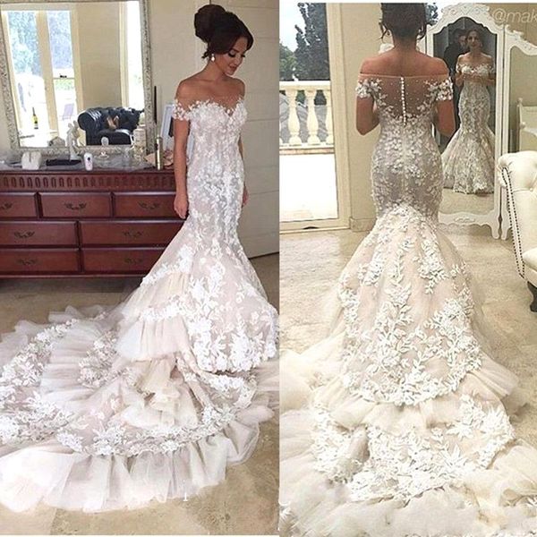 2019 Vestidos Lace Mermaid Wedding Dresses Off the Shoulder Court Train Tirered Skirts Layers Tulle Appliqued Short Sleeves Wedding Dress
2019 Vestidos Lace Mermaid Wedding Dresses Off the Shoulder Court Train Tirered Skirts Layers Tulle Appliqued Short Sleeves Wedding Dress
