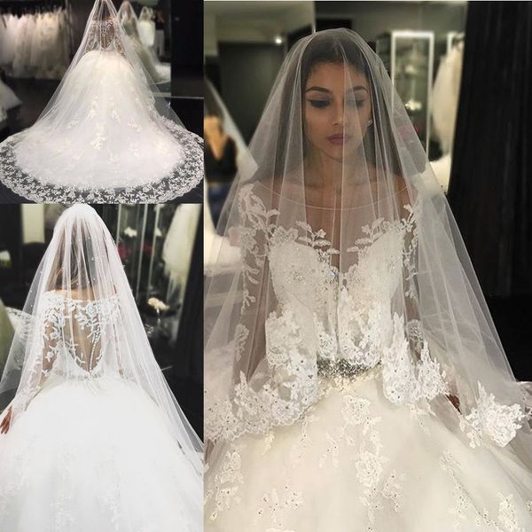 2018 luxury lace appliques crystal tulle ball gown wedding dresses long sleeves sheer scoop button back sweep train puffy bridal gowns, White
2018 luxury lace appliques crystal tulle ball gown wedding dresses long sleeves sheer scoop button back sweep train puffy bridal gowns, White