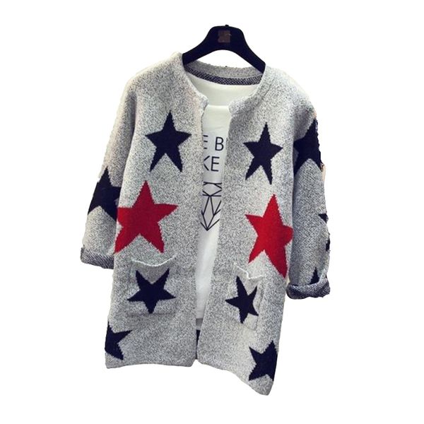 

wholesale-new arrivals 2016 fashion star pattern cardigans female sweaters long sleeve knitted slim women sweater cardigan c77, White;black