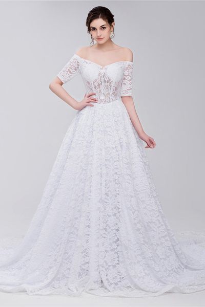 off the shoulder full lace wedding dress half sleeves see through corset court train a-line bohemian bridal wedding gowns vestido de novia, White
off the shoulder full lace wedding dress half sleeves see through corset court train a-line bohemian bridal wedding gowns vestido de novia, White