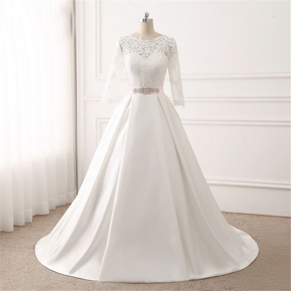 ball gown long sleeve sashes wedding dresses appliques lace scoop puffy backless bridal gowns vestido de noiva, White
ball gown long sleeve sashes wedding dresses appliques lace scoop puffy backless bridal gowns vestido de noiva, White