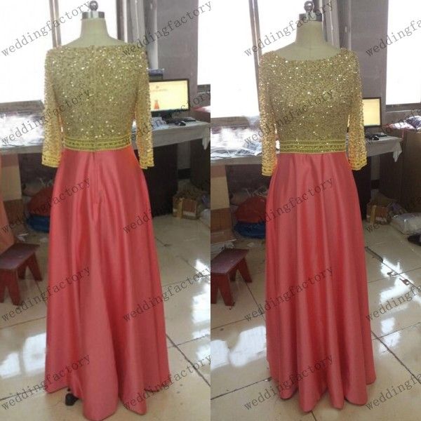 real image modest prom dress with sleeves luxury beads sequins crystals pearls gold coral evening party gowns made to order, Black
real image modest prom dress with sleeves luxury beads sequins crystals pearls gold coral evening party gowns made to order, Black